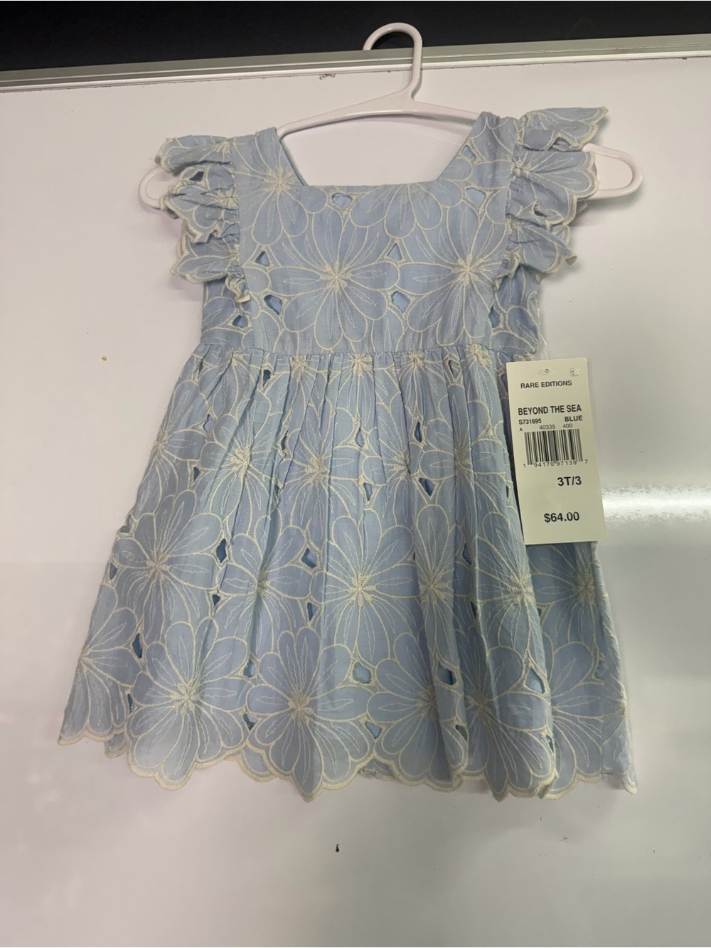 Rare Editions Blue Floral Eyelet Ruffle Sleeve Dress